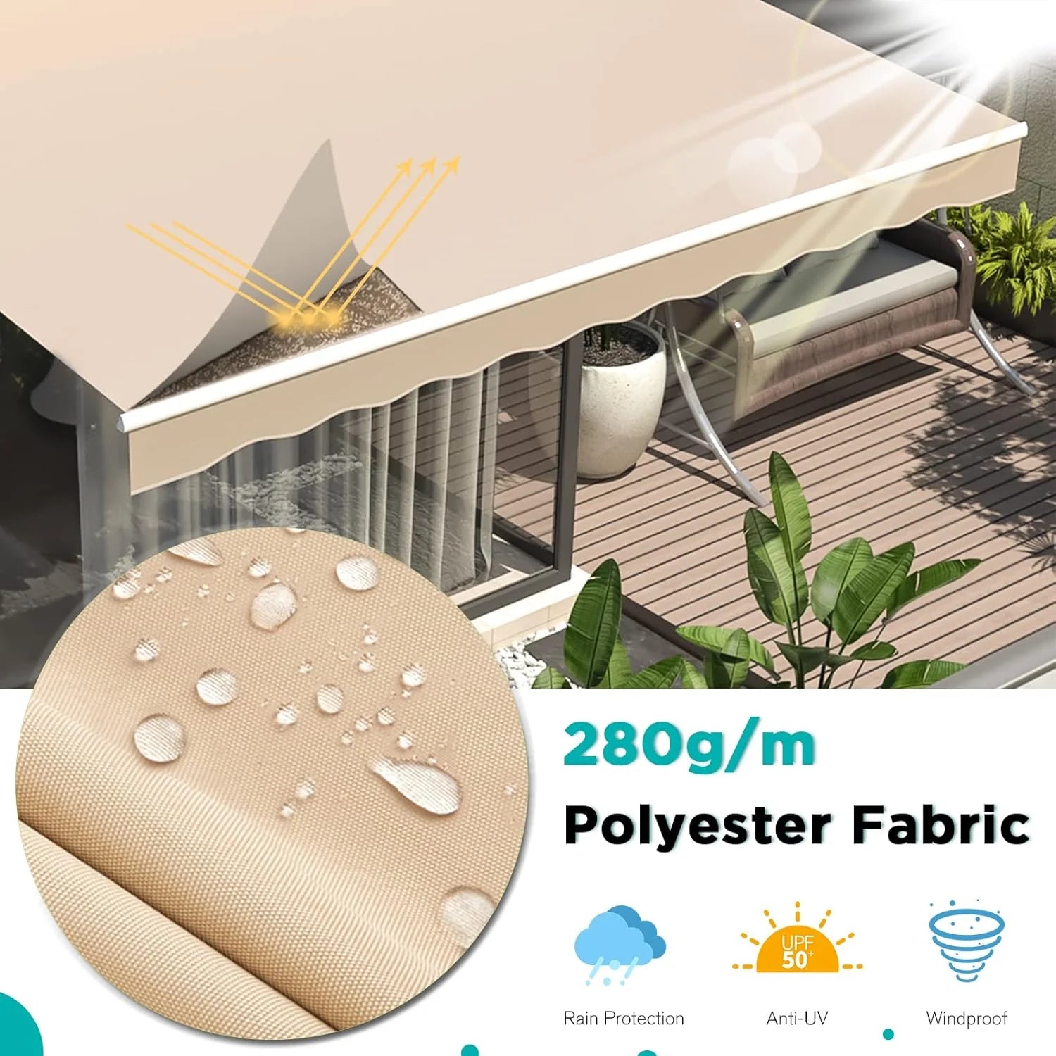 AECOJOY 13'×10' Manual Retractable Awning Sun Shade, Patio Awning Canopy